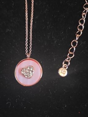 LC Lauren Conrad Rose Gold Necklace with Pink Radiant Disc and Crystal Heart